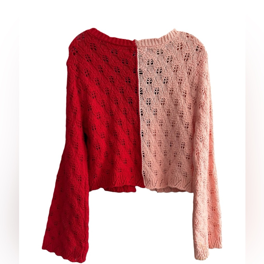 Sincerely Jules color block two tone lace knit crop cardigan pink & red M - Picture 5 of 8